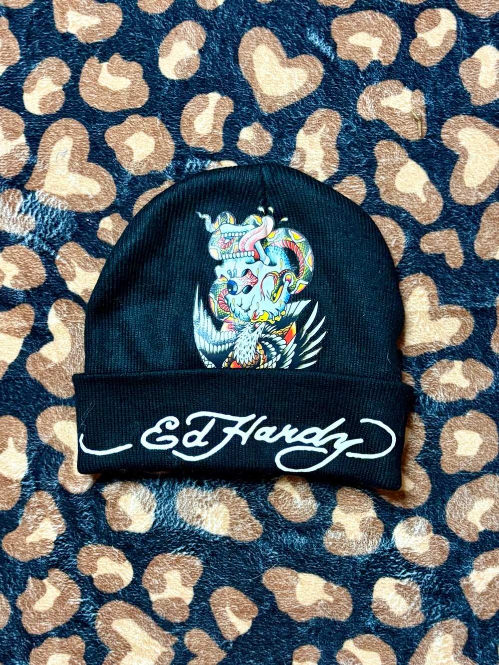 Blind Y2K Ed Hardy Black Logo Beanie Hat
